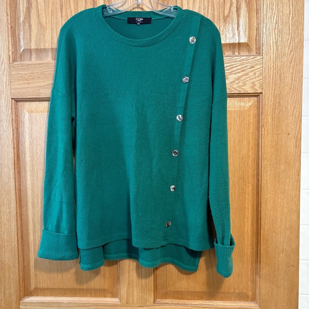 Coin 1804 Hi-Lo Sweater Top Green Soft Warm Decorative Buttons Women’s Size 1X